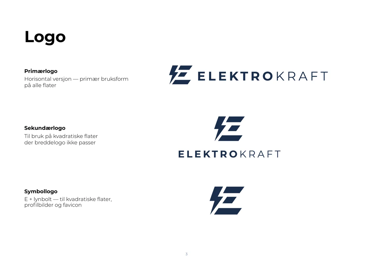 Elektro Kraft-logoen i liggende, kvadratisk og symbolversjon