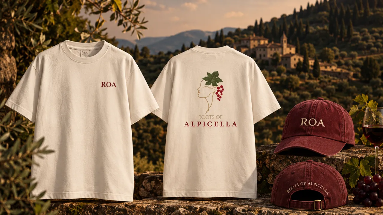 Konsept for t-skjorter og caps med ROA-ordmerket og logoen