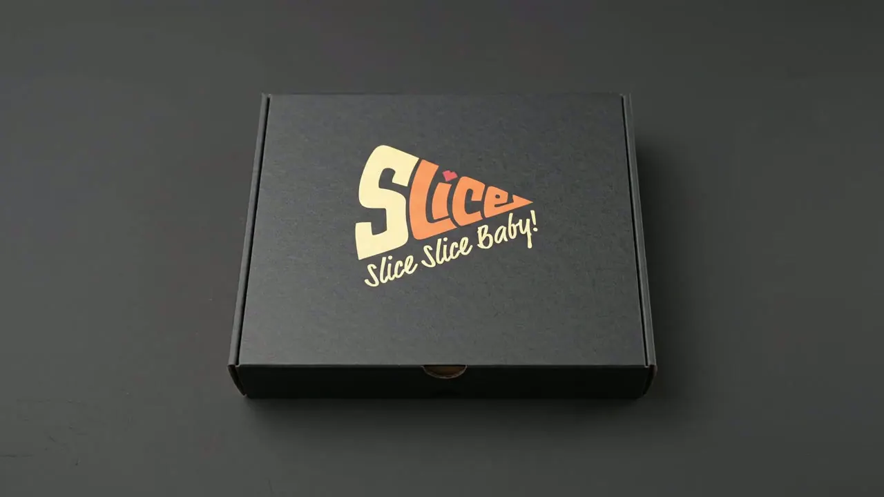 Svart pizzaeske med Slice-logo