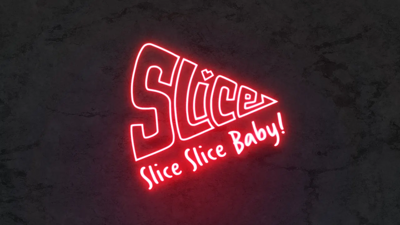 Slice-logo som rødt neonskilt